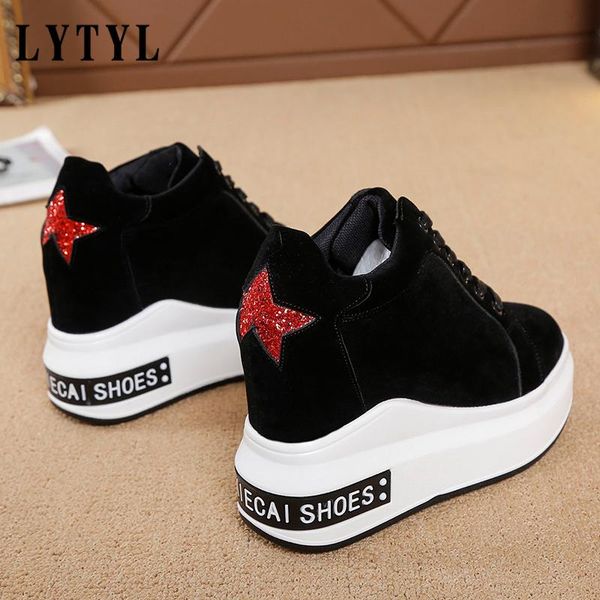 

boots autumn ankle 2021 wedge heels platform short high suede leather sneakers winter shoes for women b20-391, Black