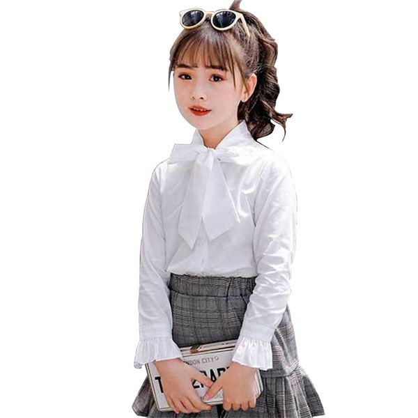 Nova Primavera Sólida Blusa Branca Curva Mandarim Colares Camisa Verão Roupa da Escola Coreana para Meninas 210306