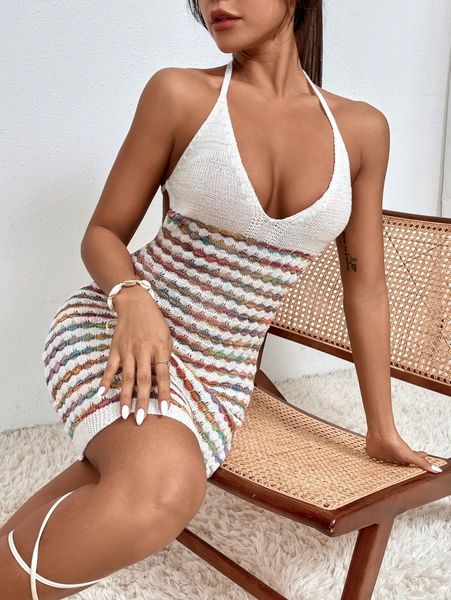 

knitted backless cover up f6wu#, White;black
