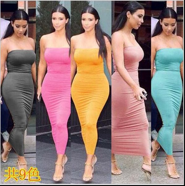 

summer dress long tube dress women slim stretch bodycon 9 colors womens clothing vestidos de festa ha39, Black;gray