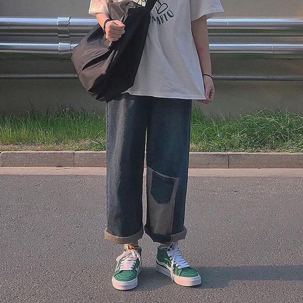 

women's jeans high waist boyfriend women vintage denim cargo pants 2021 fashion korean style loose casual trousers woman p447, Blue