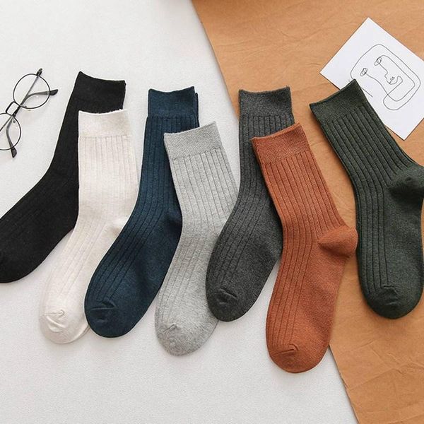 

men's socks for men cotton solid color crew sock male formal business, Black