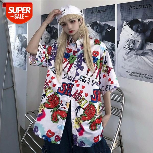 

blouse women shirts couple hip hop turn-down collar blouses women 2020 summer vintage korean clothing plus size shirts #bg2h, White
