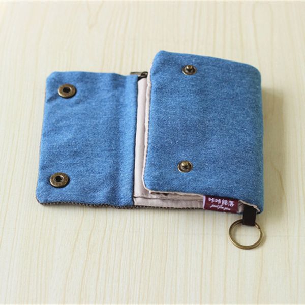 

zipper women cotton fabric short wallet for female large capacity gray blue ladies denim multifunction men purse mini carteira, Red;black