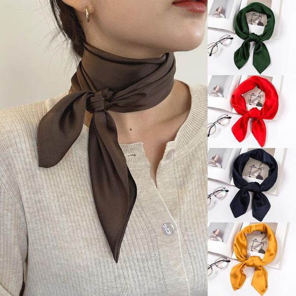 

scarves women solid color silk hair scarf multi-use square headscarf casual satin headband neckerchief summer fashion accessories, Blue;gray