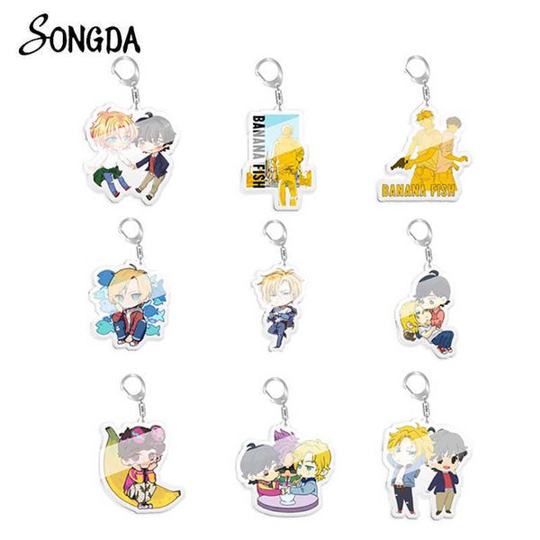 Anime Acryl Schlüsselanhänger Niedlicher BANANENFISCH Ash Lynx Okumura Eiji Cosplay Figuren Schlüsselanhänger für Tasche Auto Schlüsselanhänger Cartoon Schmuck G1019