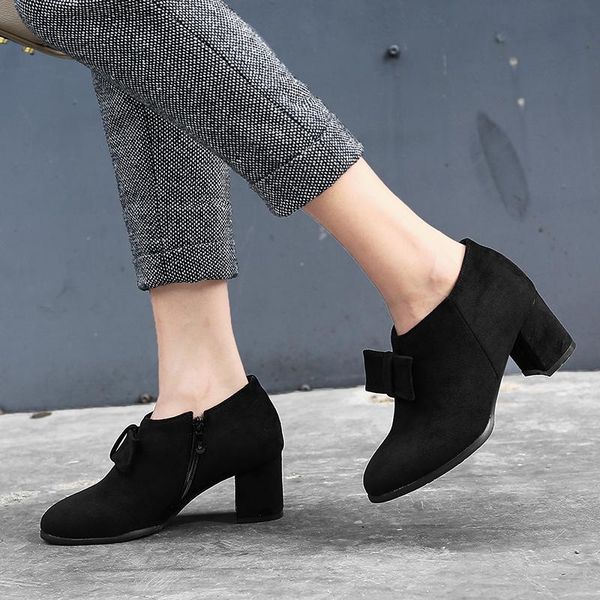 

boots 2021 european and american autumn winter bow women's pointed side zipper high heel thick, Black