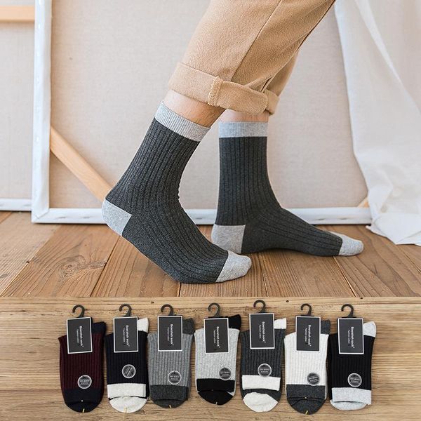 

men's socks solid color long tube retro tide fashionable comfortable, Black