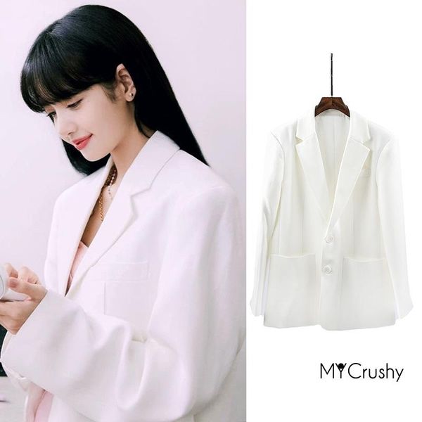 

women's suits & blazers kpop bp lisa same white suit coat oversize shoulder pad women blazer quilted liner jacket fashion hip hop cloth, White;black