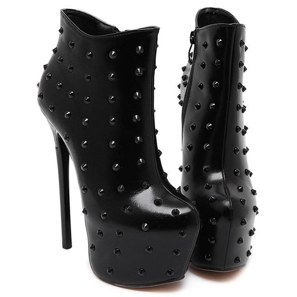 

boots high heeled leather womens pumps snow heels ankle for women fur rivet yma503-1, Black