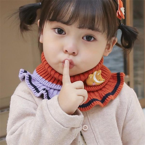 

scarves winter cartoon lace children's bib baby color matching fashion scarf korean thickened warm neck collar cover, Blue;gray
