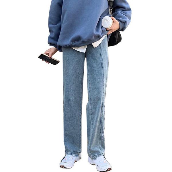 

woman jeans fashion straight leg boyfriend pants high waist casual baggy jean new female clothing loose denim mom trouser cl852, Blue