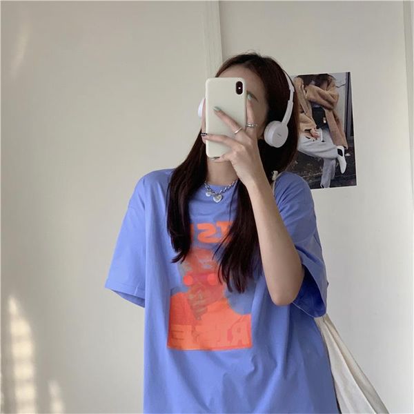 

women's t-shirt t-shirts japanese kawaii ladies ulzzang loose female aesthetic round neck all-match printing ins harajuku t shirt, White