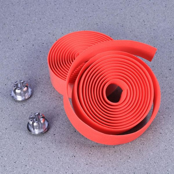

bike handlebars &components 1pair handlebar tape wrap road lightest bar ribbon cork with end plugs and self-adhesive strips(red)