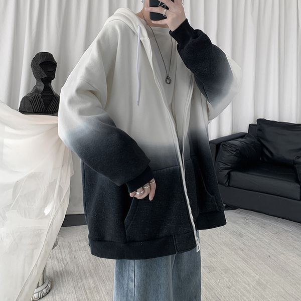 

cardigan hooded sweater men's gradient coat fashion long sleeve college style leisure spring and autumn jacket, Black;brown