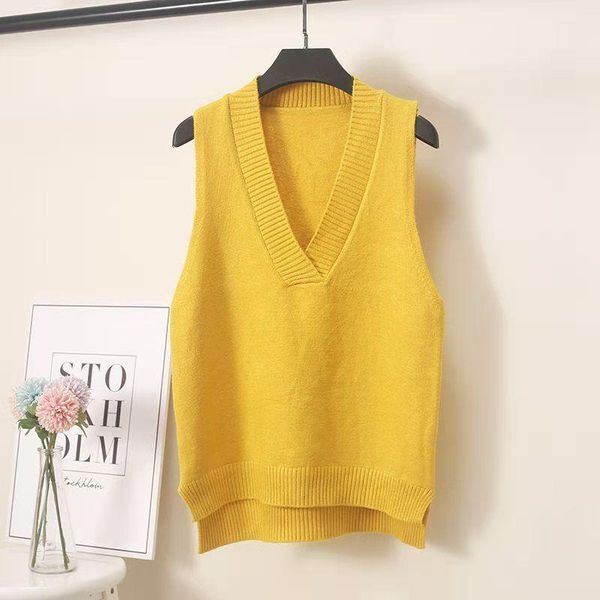 

women's vests women sweater vest spring 2021 autumn ladies loose knitted sleeveless female v-neck pullover outerwear 3xl h1085, Black;white