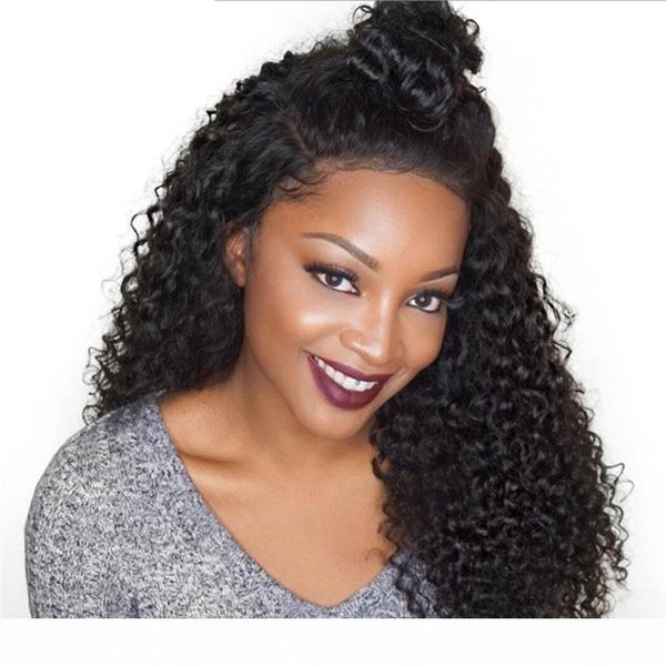 

brazilian curly human hair wig with baby hair part virgin remy hair prepluced glueless lace front curly wigs for black women, Black;brown
