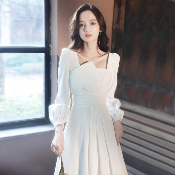 

luxury evening dress evening female 2021 long sleeve temperament simple dignified atmosphere elegant host annual meeting banquet, Black;gray