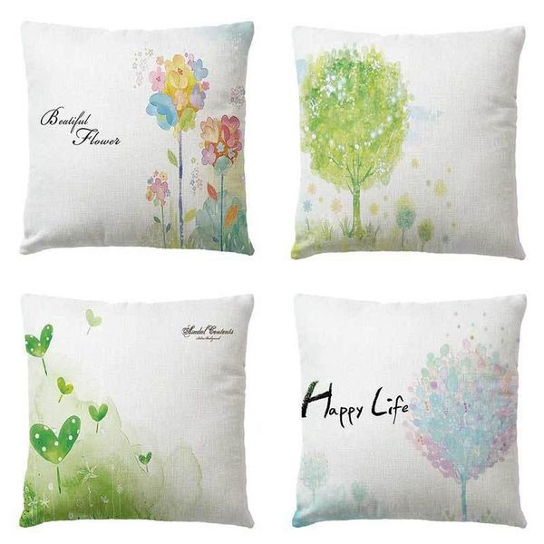 Cuscino/cuscino decorativo moderno cuscino minimalista dipinto a mano piccoli fiori freschi e alberi motivi divano di divano cuscino cover finestra