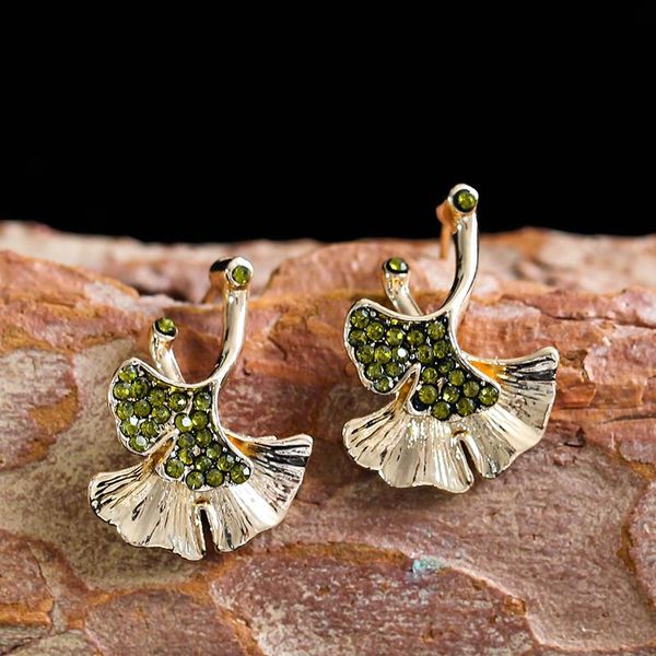 

bohemia ginkgo biloba dual color plant leaves drop earrings gold color shiny green crystal earrings for women gifts z4d274, Silver