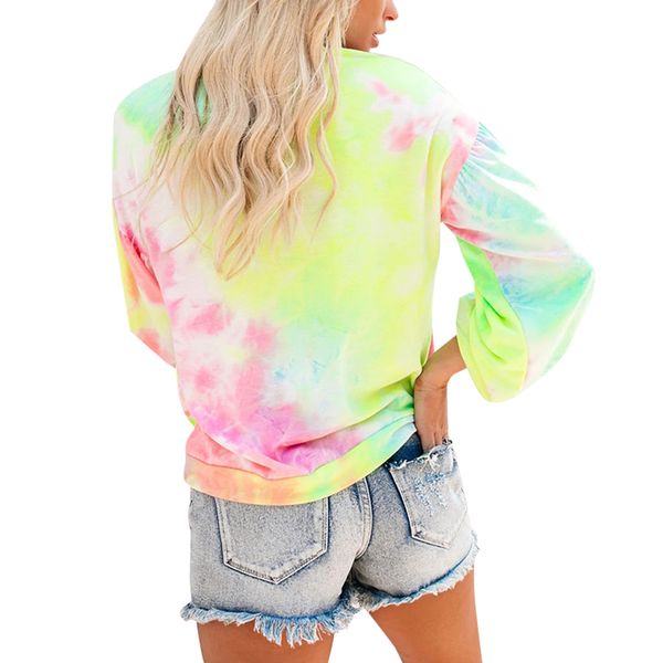 

ladies fashion long sleeve personality tie dye loose round neck splicing sweatshirt suitable for autumn, Red;black