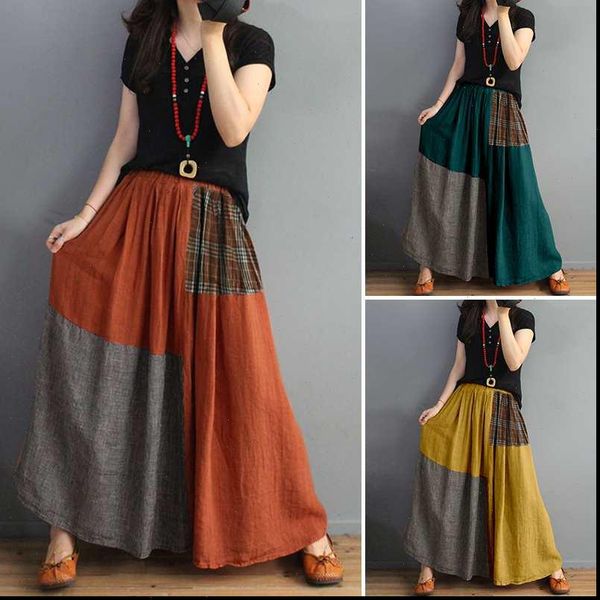 

summer pockets elastic waist maxi faldas tunic print skirt women patchwork vestidos casual saia robe femme plus size 5xl, Black