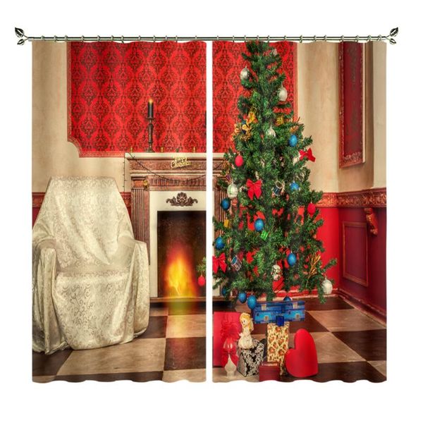 

curtain & drapes sofa and christmas tree by the fireplace print shading curtains for living dining room bedroom