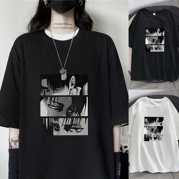 

women t-shirts japanese anime attack on titan levi ackerman eye punk summer harajuku oversized gothic short sleeve tshirt, White