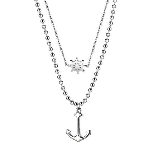 

pendant necklaces vintage rudder anchor pendants women necklace layered chains e girl y2k jewelry accesories statement gifts wholesale, Silver