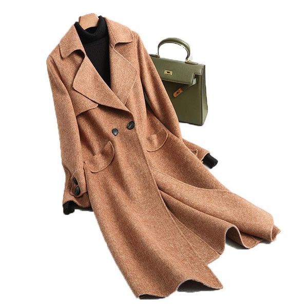 

women's wool & blends korean coat female jacket autumn winter women herringbone pattern double side woolen coats zt1699, Black