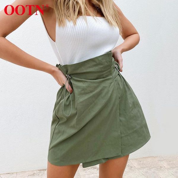 

skirts ootn green solid color summer wrap skirt cotton streetwear high waist mini female 2021 fashion women casual a line, Black
