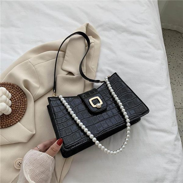 

shoulder bags fashion beaded belt design quality pu leather crossbody for women 2021 stone pattern handbags travel