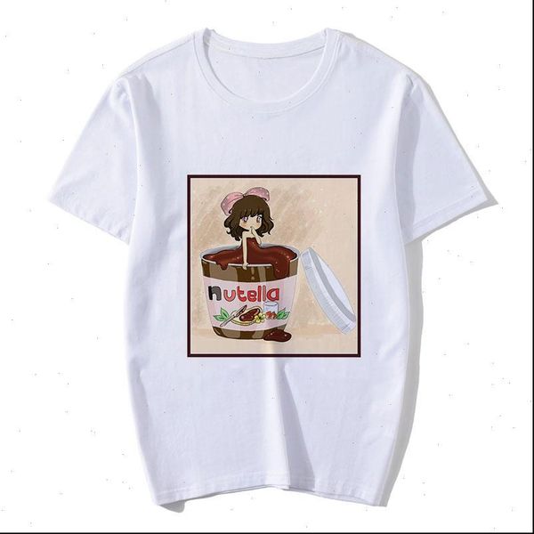 

female t shirt kawaii nutella cartoon print t shirt ladies harajuku graphic t shirt korean style streetwear female drop shipping, White