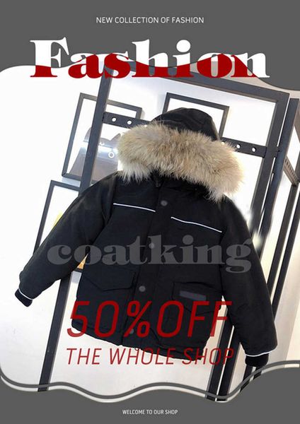 

2021kids jacket fashion designer winter down coat outdoor thermal windproof waterproof real wolf fur, Black