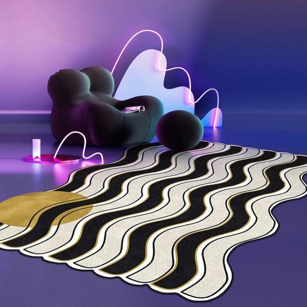 

carpets modern style geometric wave pattern irregular shaped area rug , big size nordic home decoration bedside carpet