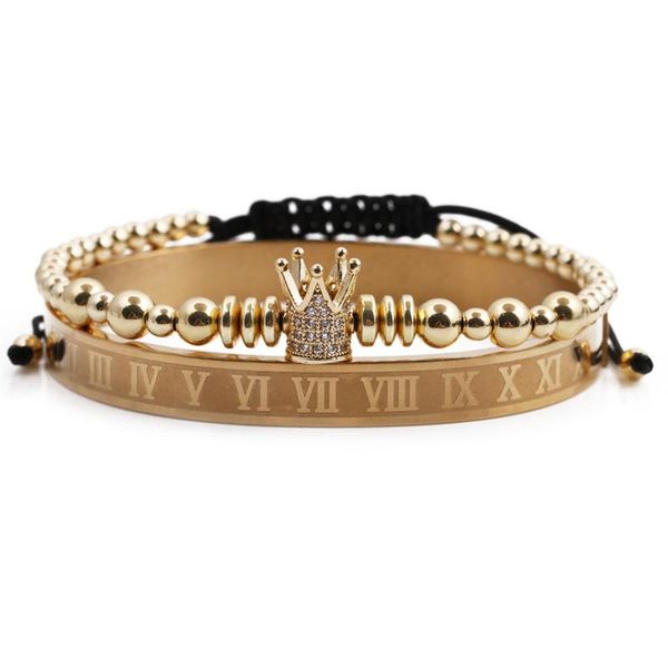 

link, chain men's vintage roman letter bracelet titanium steel king noble crown weaving adjustable ladies set wholesale, Black