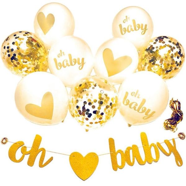 

party decoration 12'' 10pcs gold white confetti balloons oh baby banner for birthday shower