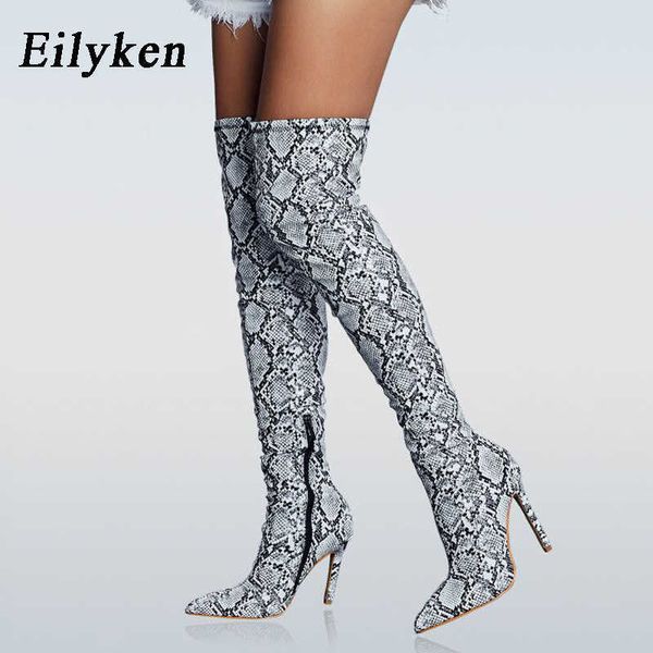 

eilyken women fashion over the knee boots snake grain high boots pointed toe zipper thin high heels boots shoes winter 210911, Black