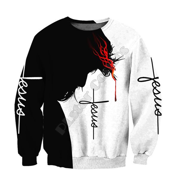 

christian catholic jesus retro streetwear hoodies fashion pullover 3d printed hoodies sweatshirts jacket men punk clothes outwear, Black