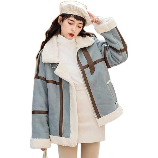 

women's fur & faux women thick lamb coat lady deerskin velvet overcoat autumn winter jacket female short outerwear loose warm cotton cl, Black