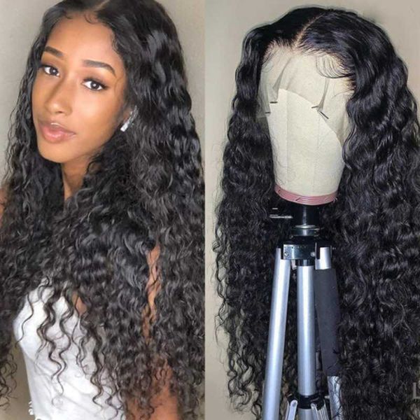 

lace wigs desgirl 32 inch long water wave wig 4x4 closure pre plucked 13x4 front human hair for women, Black;brown