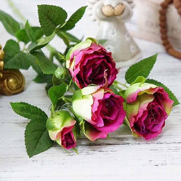 

decorative flowers & wreaths 4 heads silk european rose flower long stem fake home garden party wedding decor artificial