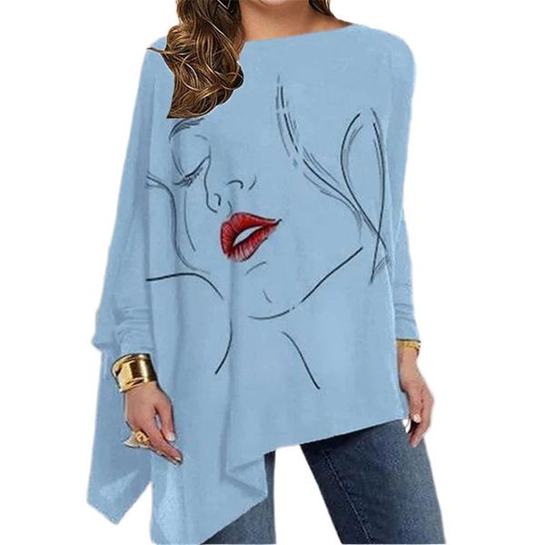 

plus size t-shirt autumn women fashion printed long sleeve irregular tee shirts casual elegant 6xl t shirt femme tunic ladies, Black