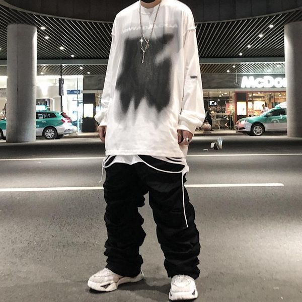 

2021 new branco solto hip hop com capuz streetwear masculino alta rua moletom moda casual engraado primavera outono harajuku punk xx31, Black