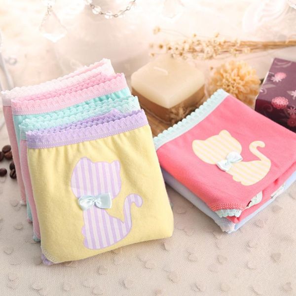 

women's panties fashion ladies cotton briefs underwear cartoon cat female ropa interior femenina srj soft brief wholesale, Black;pink