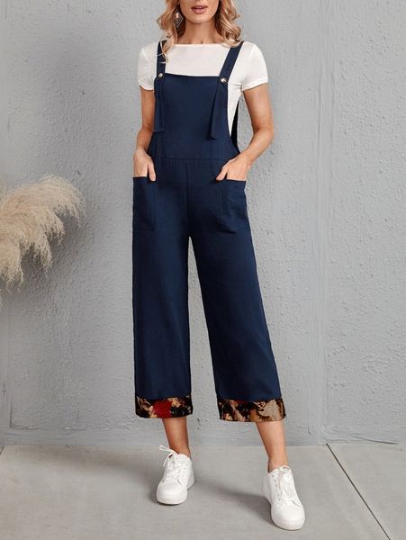 

emery rose pocket patched contrast trim overall jumpsuit k5o8#, White