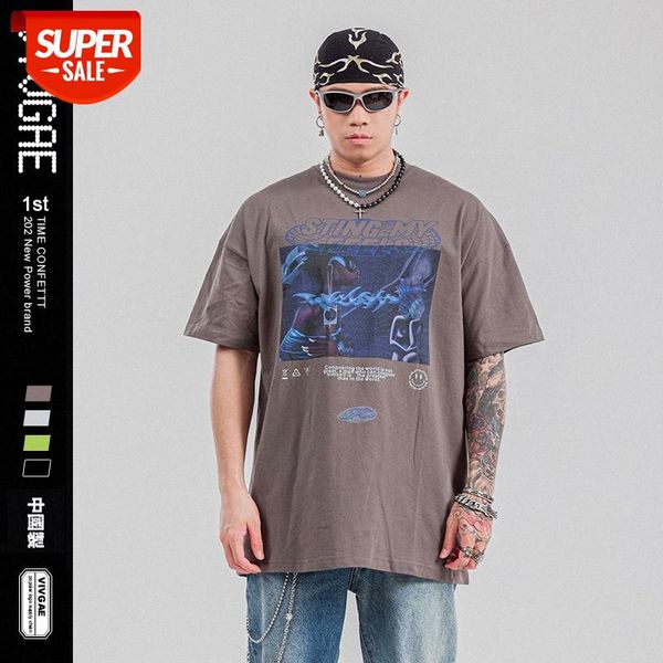 

vivgae men's retro distressed printing oversize loose version super fire men and women couple t-shirt #kx4w, White;black