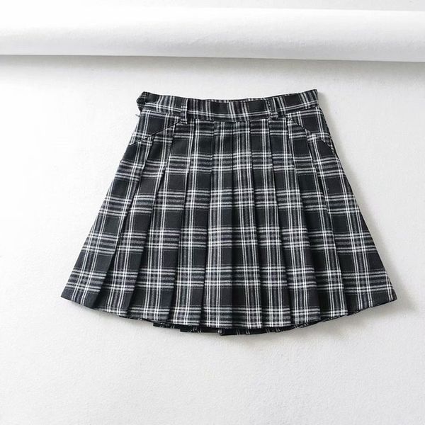 

2021 new plaid pleated skirt, academic style, casual fashion, high waist, slim pants 9rsj, Black