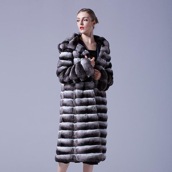 

women's fur & faux arlenesain custom women long deep gray chinchilla hats black velvet warm coat 820