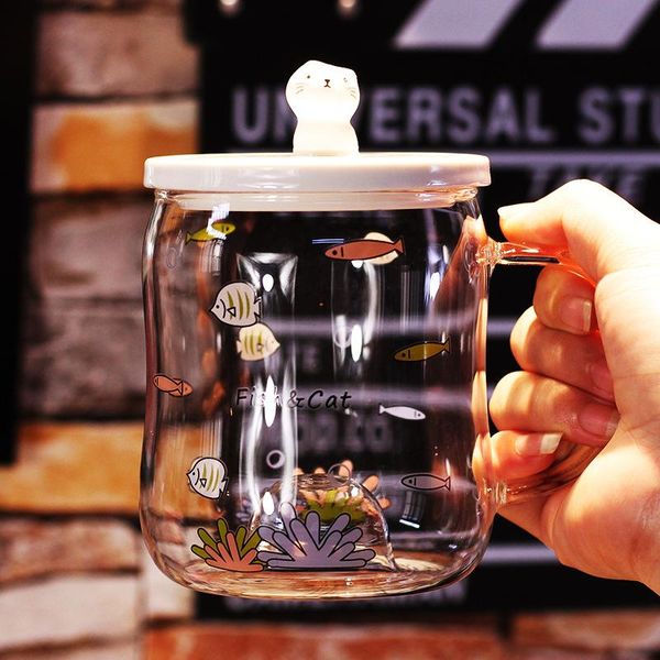 

mugs yjbd glass with cover large caliber high-capacity milk cup breakfast japanese ins creative personality and lovely